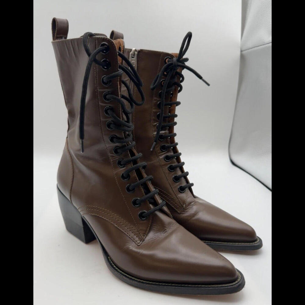 Chloe Brown Lace-Up Heeled Ankle Boots